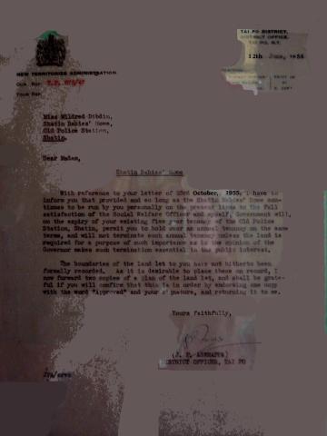 1956 Government Letter to Shatin Babies' Home confirming annual tenancy.
