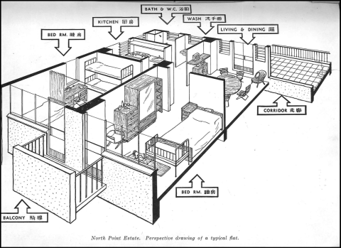 North Point Estate, perspective drawing of a typical flat