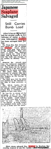 Japanese Seaplane Salvaged - Still Carries Bomb Load