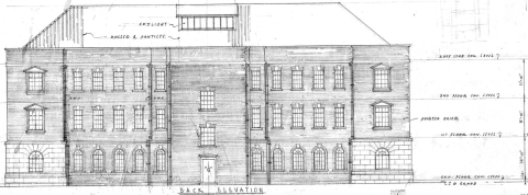 Architectural drawing of RBL 39, back elevation - Georgian Mansion