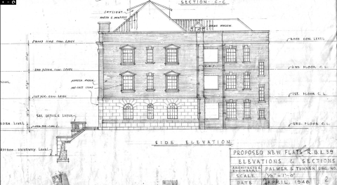 Architectural drawing of RBL 39, side elevation - Georgian Mansion