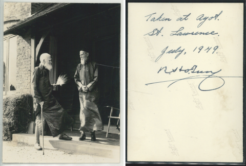 Photo of Sir Robert Ho Tung and George Bernard Shaw taken at Ayot. St. Lawrence. July, 1949.
