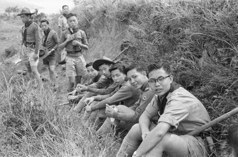 Scouts resting after hiking
