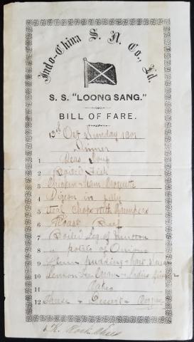 Bill of Fare S.S. Loong Sang