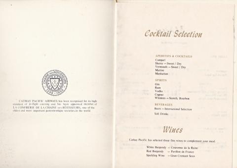 Cathay Pacific Cocktail Selection