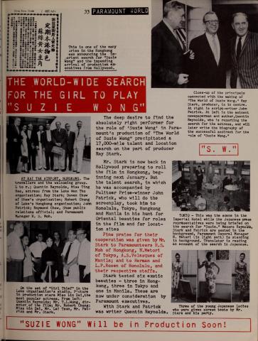 The world-wide search for the girl to play "Suzie Wong"