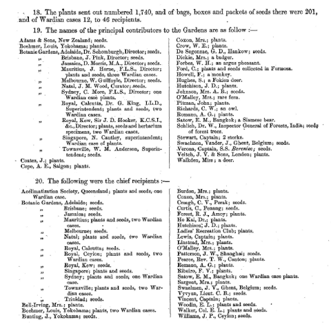 connections of Botanic Gardens with the world, 1884
