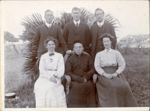 Edward Kirk and Herbert Davies with other CVM missionaries and their Chinese language teacher, 