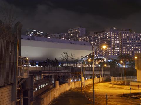 HK Colliseum, viewing from the stairs going down the water front