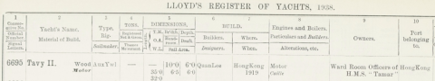 Quan Lee Shipyard built the yacht 'Tavy II' in 1919