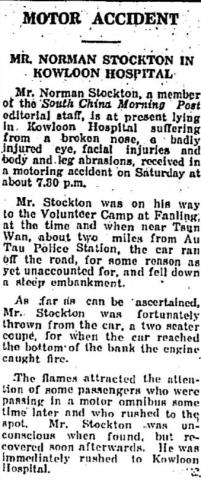Motor accident: Mr Norman Stockton in Kowloon Hospital