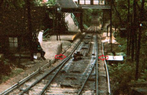 Peak Tram track layout at the lower entrance to the passing loop 1989