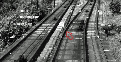 Peak Tram track layout at the upper entrance to the passing loop