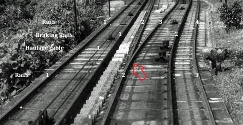 Peak Tram track layout at the upper entrance to the passing loop