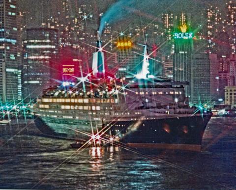 Queen Elizabeth Two QE2  departing from the Ocean Terminal-early 1980s 