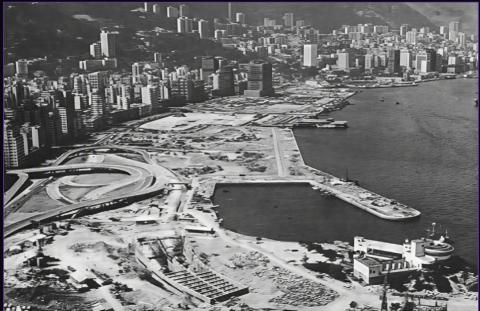 Wanchai reclamation-aerial-first hi-rise construction on the site has commenced