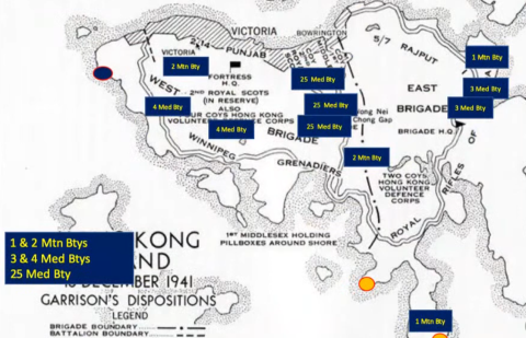 Military map showing the disposition of HKSRA in Hong Kong 1941