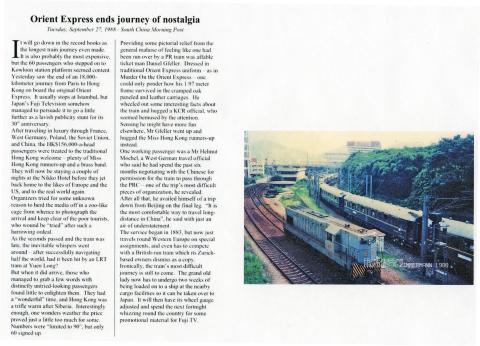 Orient Express visits Hong Kong