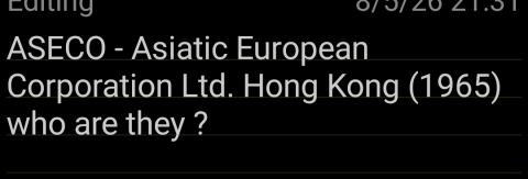 ASECO - Asiatic European Corporation Ltd. Hong Kong (1965) who are they ?