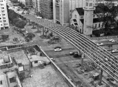 St Teresa's church obscured by temporary flyover construction-1973