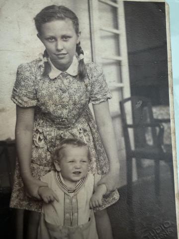 Nancy Gowans 12 yrs old and Denis McCarthy 1 year old 1947