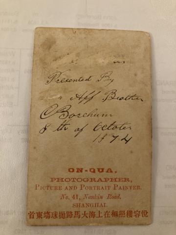 Charles Alfred Boreham back of Photo (calling card?)