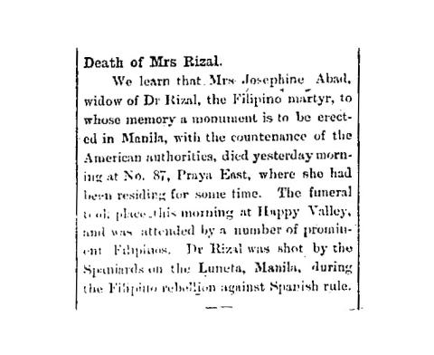 Death of Mrs Rizal