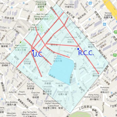 Map of area around Central Police Station