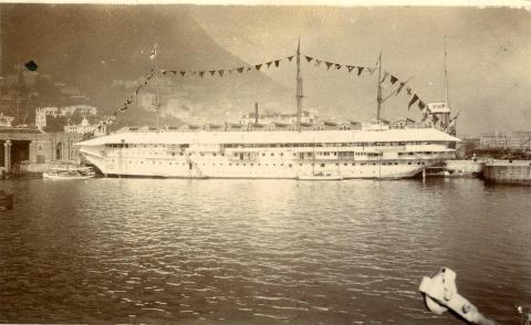 0003-1925 Hong Kong - HMS Tamar (1863-1941) Ship Dressed overall.jpg