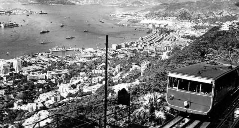 postcard of Peak tram 1950's