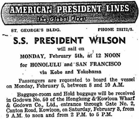 1951 S.S. President Wilson - Boarding Arrangements