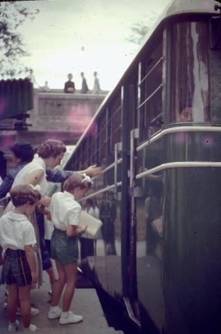 Getting on the Peak Tram