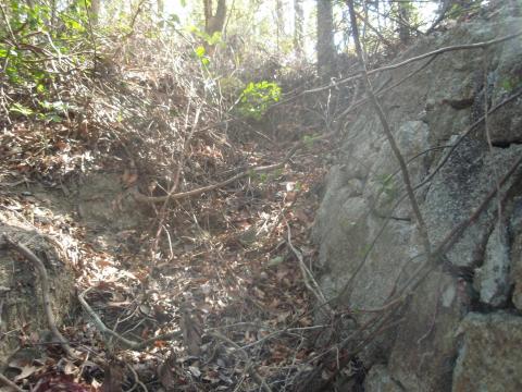 Wall and trench of blockhouse 22 at Railway Pass in 2009
