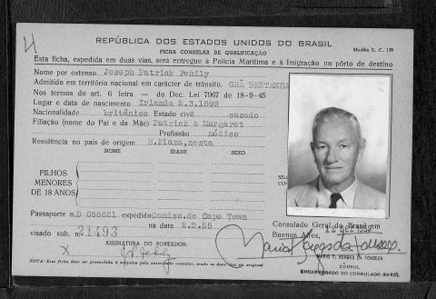 Dr Joseph Patrick Fehily Immigration Card Brazil 2nd May 1955.jpg