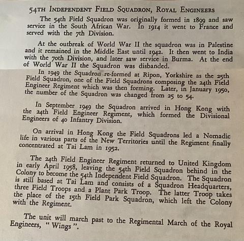 54th Independent Field Squadron Royal Engineers- short history