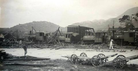 Kaitak Reclamation 1923 - Temporary Railway Locomotives after typhoon