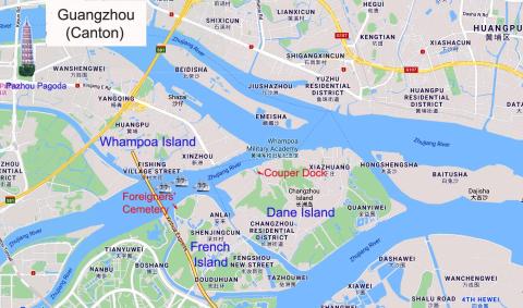 . Modern-day map of Guangzhou showing the site of the “Whampoa” anchorage,