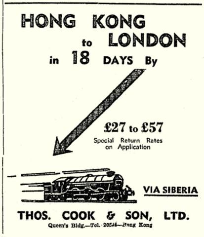 Hong Kong-London-18 Days-via Siberia-Thomas Cook Ltd-HK Telegraph-11-05-1939