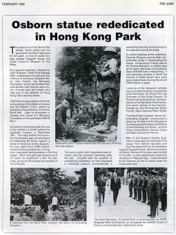 Osborn statue rededicated in Hong Kong Park