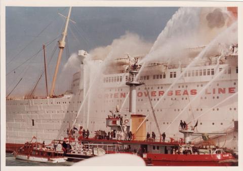 RMS Queen Elizabeth on fire