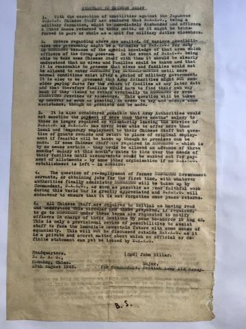 Circular to BAAG Chinese staff about the future of the Group after Japanese surrender