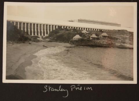 Matsheds on beach below Stanley prison 6