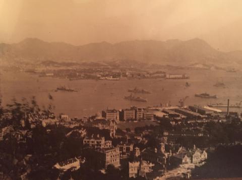 View to Kowloon from the funicular railway bridge on May Road