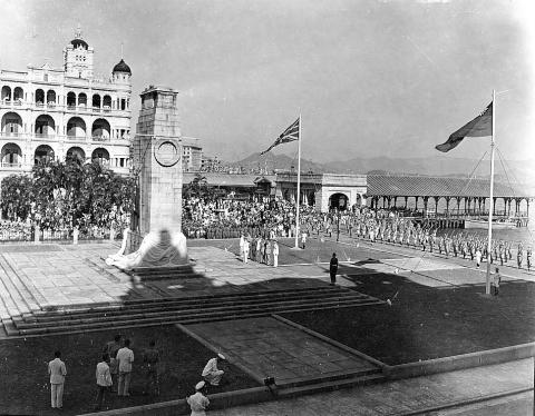 Longer view of the ceremonies at the cenotaph