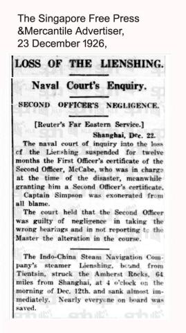 Lienshing Sinking - Naval Enquiry  Report