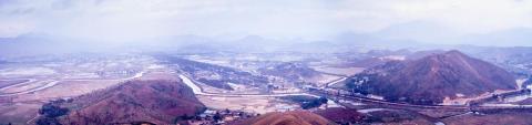 View of Lo Wu border crossing and Shenzhen, from Tai Shek Mo. Early 1971.
