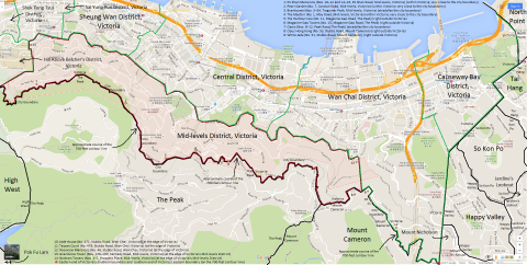 Map of Mid-levels District, Victoria, Hong Kong