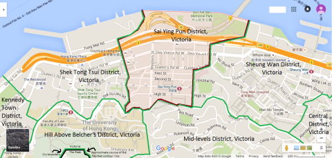 Map of Sai Ying Pun District, Victoria, Hong Kong