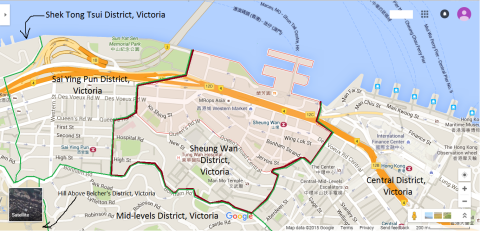 Map of Sheung Wan District, Victoria, Hong Kong
