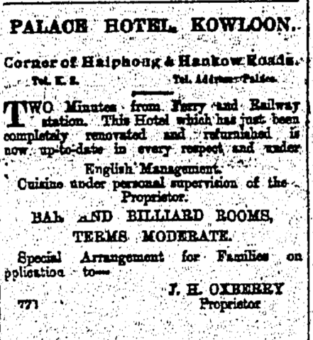 Palace Hotel advert 1920